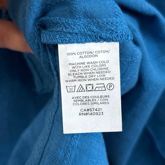 LOFT Outlet NWT Blue Textured Cotton Puff Sleeve Top, Small - Picture 7 of 8